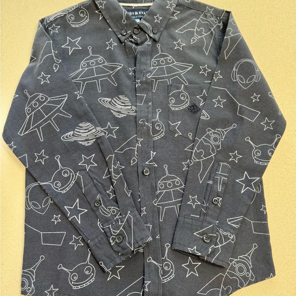 Andy & Evan Charcoal UFO Print Button Down Shirt